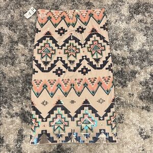 Express Beige Sequin Aztec Pencil Skirt with Coral and Teal Accents
